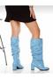 Pusi Bebek Blue Leather Patent Leather Gusseted Cowboy Boots - 6