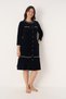 Women's Cotton Buttoned Velvet Dress / Navy Blue 3977 - 4