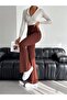Women's Brown High Waist Front Stitched Flare Pants Elt3329 - 2