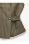 Slim Fit Buttoned Belt Detailed Double Breasted Collar Sleeveless Striped Vest - 3
