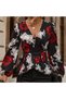Women's Black Floral Wrap Blouse - 3