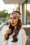 Beige Patterned Cross-Tied Lycra Headband - 6