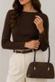 Brown Suede Women's Stylish Daily Hand and Shoulder Bag with Metal Accessories and Zipper - 3