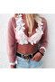 Women's Pink Floral Crop Long Sleeve Blouse - 5