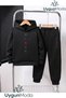 Black Yazi Printed Hooded Thick Cotton Inside Padding Tracksuit with Pockets Children's Top and Bottom Tracksuit Set
