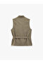 Slim Fit Buttoned Belt Detailed Double Breasted Collar Sleeveless Striped Vest - 2