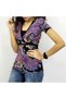 Women's Purple Floral V-Neck Short Sleeve Blouse - 5