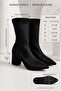 Rachel Women's Black Pointed Toe Diver Stretch 7 cm Thick Heeled Sock Boots Bootie - 6