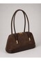 Brown Suede Women's Stylish Daily Hand and Shoulder Bag with Metal Accessories and Zipper - 5