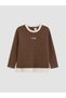 Peak New Season Brown Flower-Embroidered Ruffled Girls' T-Shirt - 2