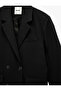 Long Sleeve Pocketed Viscose Blend Buttoned Oversize Double Breasted Collar Blazer Jacket - 3