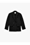 Long Sleeve Pocketed Viscose Blend Buttoned Oversize Double Breasted Collar Blazer Jacket
