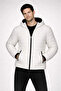 Men's Inflatable Hooded Zippered Coat Water Repellent Quilted Lined Fabric Pocketed Winter Comfortable Fit - Cream - 2