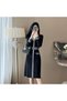 Women's Black V-neck Long sleeve Midi Dress - 4