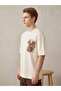 Men's Ecru Oversize T-Shirt with Floral Print, Crew Neck, Short Sleeve, Casual Comfortable Cut T-Shirt - 2