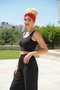 Red Black Polka Dot Patterned Cross-Tied Lycra Tulle Hair Band - 7