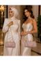 Rose Powder Color Striped Material Design Evening Dress Clutch Chain Strap Hand-Held Wedding Engagement Evening Bag - 5