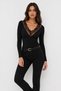 Women's Black Lace Detailed V-Neck Long Sleeve Slim Fit Blouse - 6