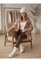 • Beige-Brown Plaid Hooded Tunic Jacket - 2
