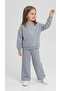 Girl's 2-Strand Combed Cotton Top and Bottom Set with Butterfly Stone Print, Comfortable Fit Sweatshirt & Wide-Leg Pants, Ages 2-6
