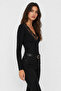 Women's Black Lace Detailed V-Neck Long Sleeve Slim Fit Blouse - 4