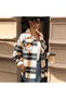 Women's White Orange Plaid Shirt - 2