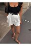 Women's pleated shorts, non-see-through laminated shorts, white. - 3