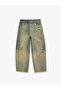 Normal Waist Comfortable Fit Ripped Detailed Cotton Distressed Barrel Denim Trousers - Barrel Jeans - 5