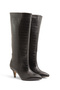 Women's Black Leather Crocodile Heeled Pointed Boots - 4