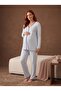 Viscose Textured Front Buttoned Blue Maternity & Pregnancy Pajama Set - 2
