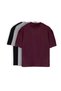 Unisex oversize wide cut 100% cotton 3-pack black-grey-burgundy crew neck t-shirt