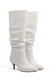 Women's White Drawstring Above-Knee Heeled Pointed Boots - 3