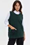 Women's Crew Neck Cross Patterned Short Wool Vest Green
