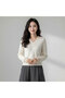Women's Cream White Embroidered V-Neck Sweater - 3