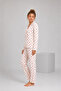 Women's White Red Heart Patterned Long Sleeve Buttoned Pajama Set - 4