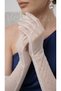 Bellezza - Stone Embellished Long Bridal Gloves - Transparent Tulle Wedding & Evening Dress Gloves - 2