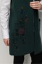 Women's Polo Collar Floral Embroidered Open Front Long Wool Vest Green - 2