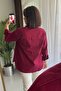 Double Pocket Snap Fastener Oversized Burgundy Gabardine Jacket - 2