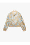 Floral Patterned Jacquard Stand Collar Long Sleeve Pocket Zipper Bomber Jacket