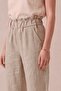 Beige Gathered Elastic Waist Linen Look Palazzo Trousers - 2