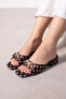 Algero Brown Satin Polka Dot Women's Short Heeled Slippers with Gold Drop Accessories - 2