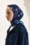 Patterned Twill Scarf Polka Dot Navy Blue - 3