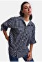 Women's Gray Navy Plaid W6-54 Oversize Shirt