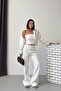 Women's White Zippered 3-Thread Ribbed Triple New Season Tracksuit Set Nbg6372 - 4