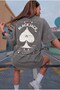 Women's Gray Black Jack Oversize Fit Loose Wide Fit Casual Cut T-Shirt - 3
