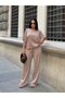 Women's Beige Oversize T-Shirt Casual Pants Modal Set - 4