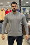 Men's Winter Plus Size Gray Zippered Sweatshirt - 3