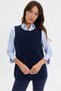 Women's Crew Neck Knitted Rose Embroidered Short Wool Vest Navy Blue - 4