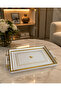 Luxury Presentation Tray with Bird Figure and Gold-White Frame 46X28 cm Real Glass - 3
