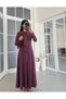 Women's Burgundy Long Modal Dress with Scarf Detail - 2
